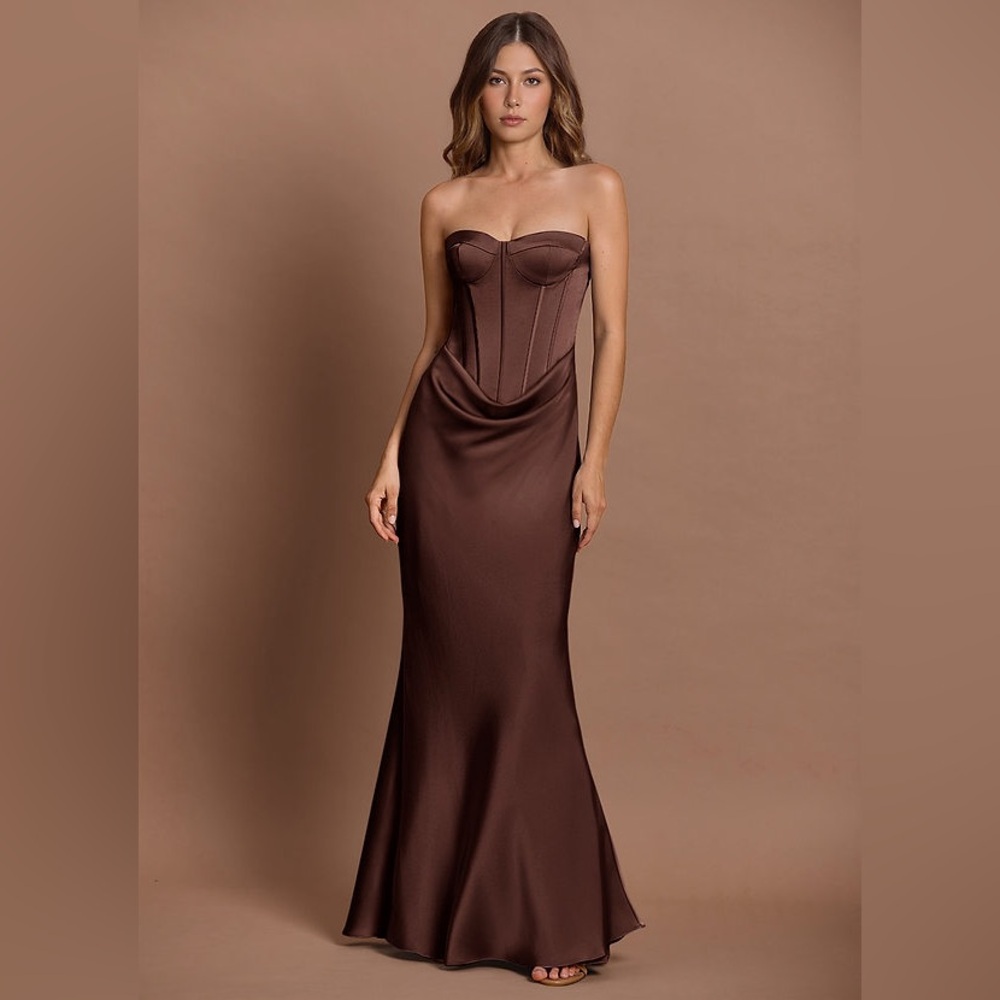 Elegant Brown Strapless corset Dress